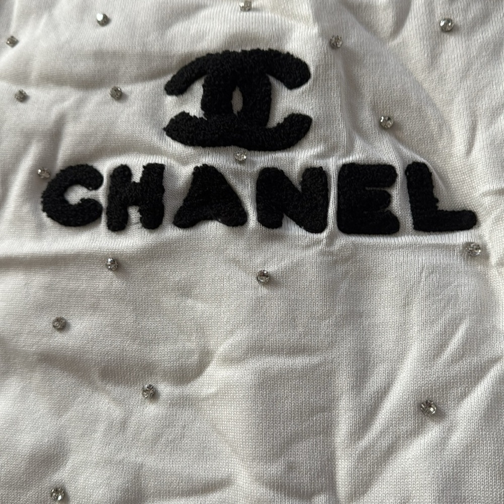 Chanel Women's White Top with Black Logo